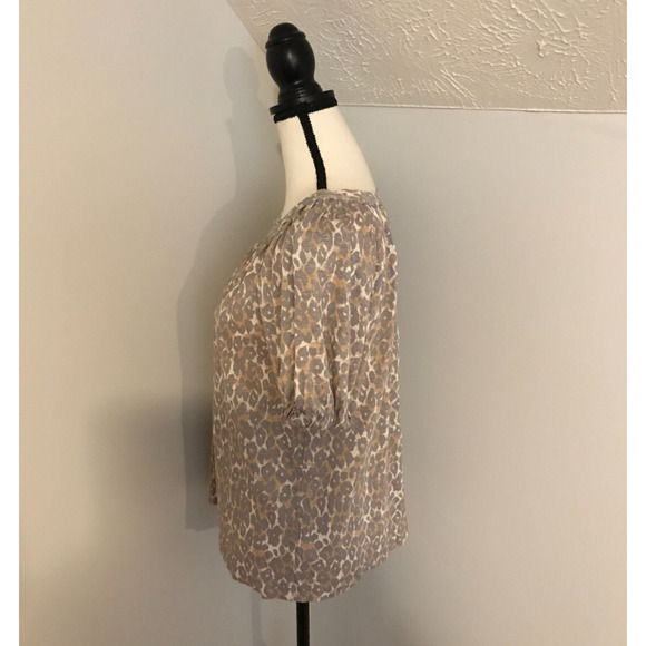 Anthropologie Maeve Leopard Print Puff Sleeve 100% Linen Top - Small - Picture 2 of 8